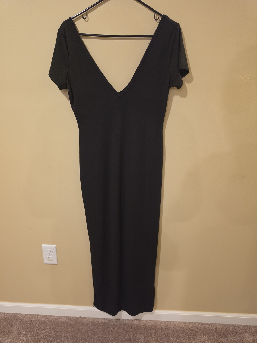 Fashion Nova Black Deep V-Neck Maxi Dress
